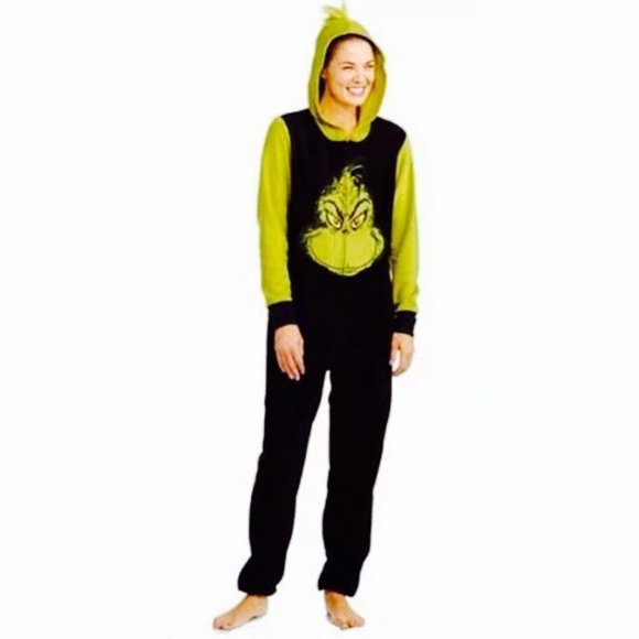 Dr. Seuss The Grinch Costume Non-Footed Hooded Pajamas Jumpsuit Size XL Juniors - Picture 15 of 15